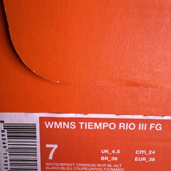 Nike Women’s Tiempo Rio Iii Fg Size 7 New In Box Soccer Cleats White Blue Red - Picture 7 of 7